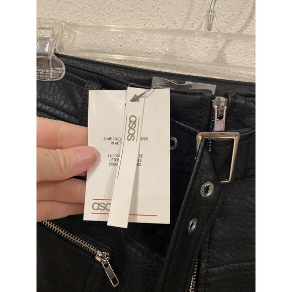 ASOS Skirt Womens US 2 UK 6 Black Leather Look Mini Belted Zip Pockets Moto - Picture 4 of 5